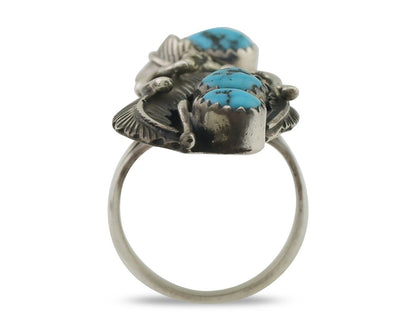 Navajo Ring 925 Silver Sleeping Beauty Turquoise Native American Artist C.80's
