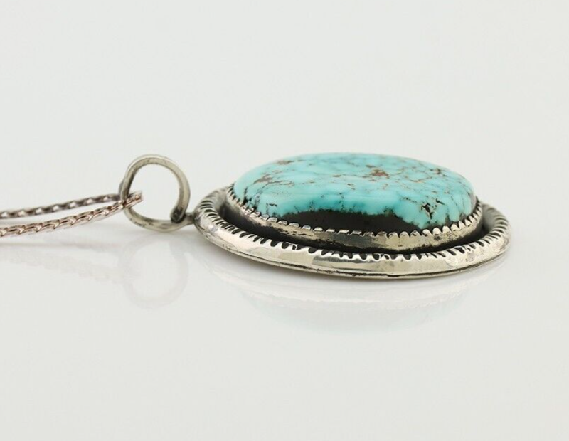 Navajo Pendant 925 Silver Natural Blue Turquoise Artist Signed Yazzie C.80's