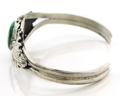 Navajo Cuff Bracelet Sterling Silver Malachite Vintage Signed TW