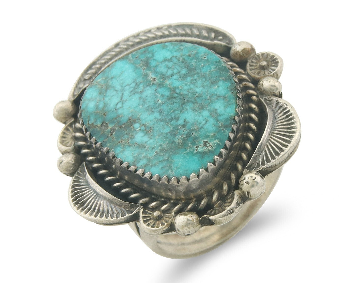 Vintage Navajo Ring 925 Sterling Authentic Turquoise Signed Harvey Size 9.5