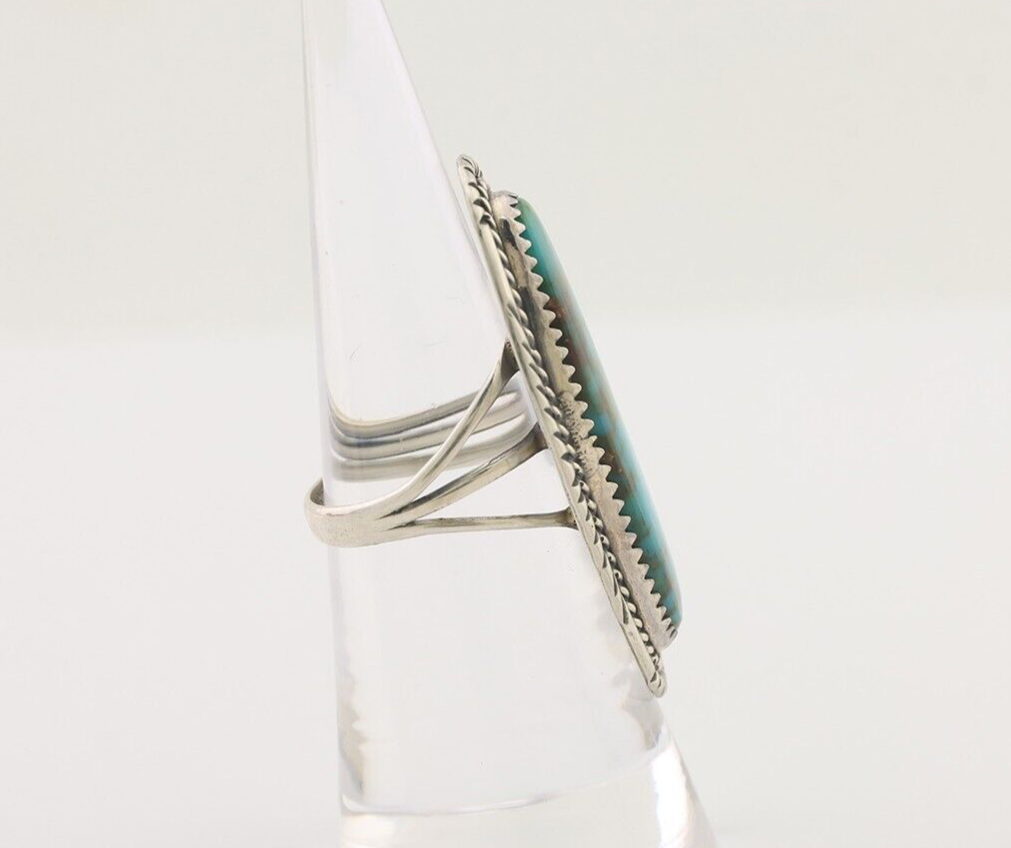 Navajo Ring 925 Silver Natural Green Turquoise Artist Signed W Denetdale C.80's