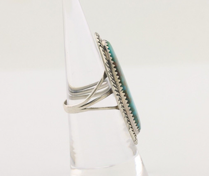 Navajo Ring 925 Silver Natural Green Turquoise Artist Signed W Denetdale C.80's