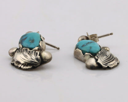 Zuni Dangle Handmade Earrings 925 Silver Blue Turquoise Native Artist C.80's