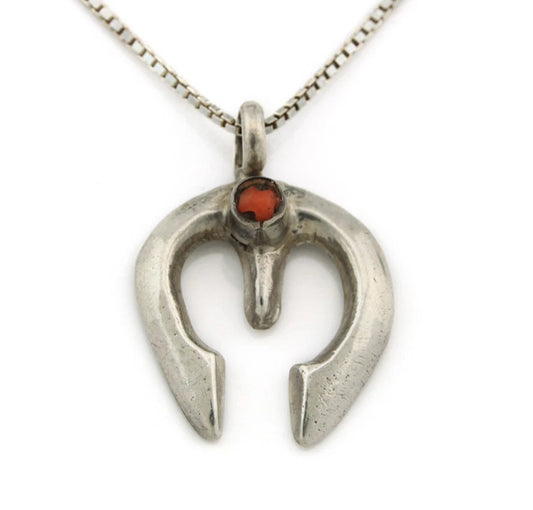 Navajo Naja Necklace Sterling Silver Coral Vintage Sand Cast Native Artist