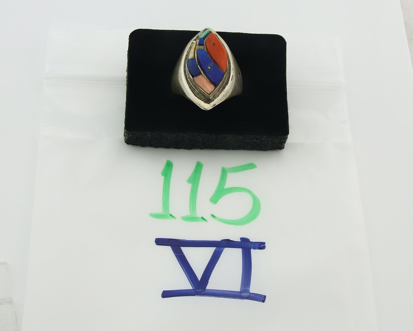 Vintage Navajo Ring 925 Sterling Natural Gemstone Signed Ken Romero Size 10.75