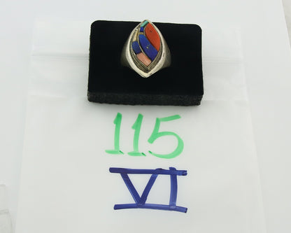 Vintage Navajo Ring 925 Sterling Natural Gemstone Signed Ken Romero Size 10.75