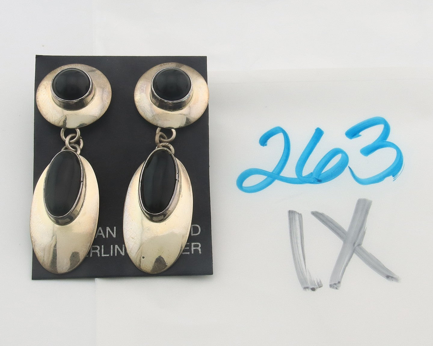 Navajo Earrings Sterling Silver Natural Onyx Dangle Vintage Handmade