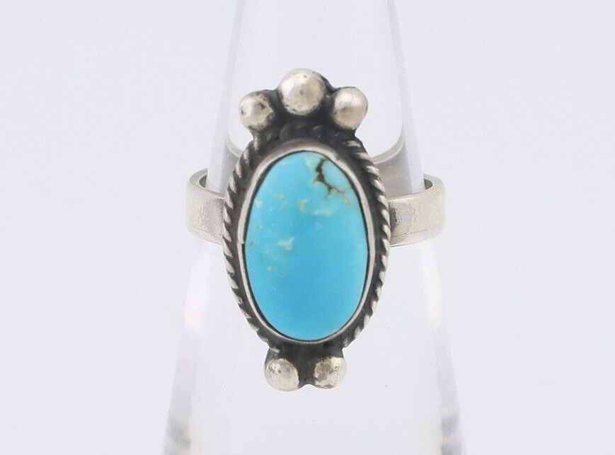 Navajo Ring 925 Silver Natural Blue Turquoise Native American Artist C.80's