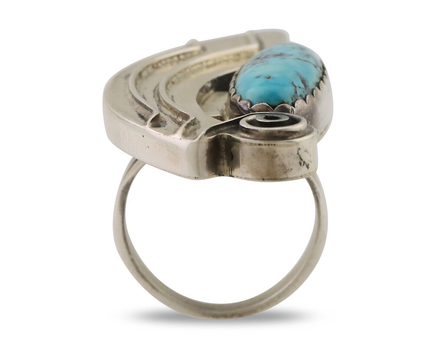 Navajo Ring 925 Silver Natural Blue Turquoise Native American Artist C.80's