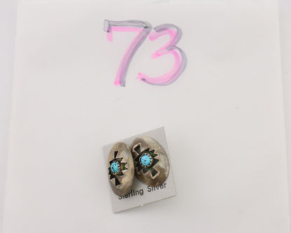 Navajo Hand Cut Earrings 925 Silver Natural Turquoise Native Artist C.80's