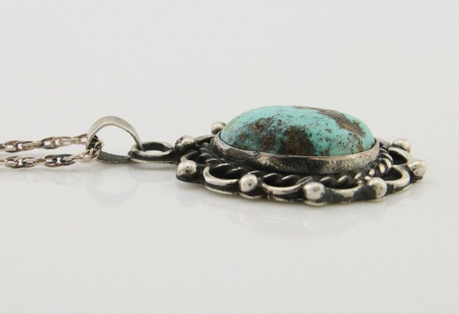 Navajo Necklace 925 Silver Natural Turquoise Native American Artist C.80's