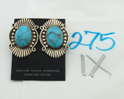 Navajo Earrings Sterling Silver Natural Turquoise Vintage Signed AM