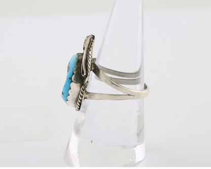 Navajo Ring 925 Silver Sleeping Beauty Turquoise Signed Justin Morris C.80's