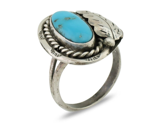 Navajo Handmade Ring 925 Silver Natural Turquoise Signed Jason Livingston C.80's