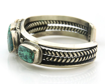 Navajo Cuff Bracelet Sterling Silver Turquoise Handmade Vintage Signed VB