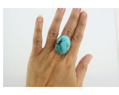 Navajo Ring 925 Sterling Turquoise Handmade Signed M Montoya C.80's Size 10.25