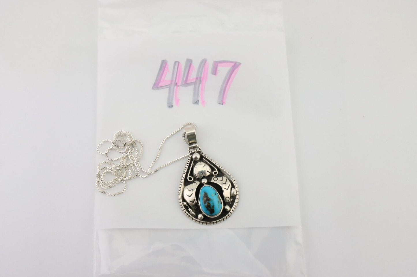 Navajo Handmade Pendant 925 Silver Turquoise Signed Tipi on Hill C.80's