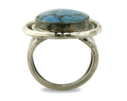 Navajo Ring .925 SOLID Silver Kingman Turquoise Signed Ralph Pemberton C.1975
