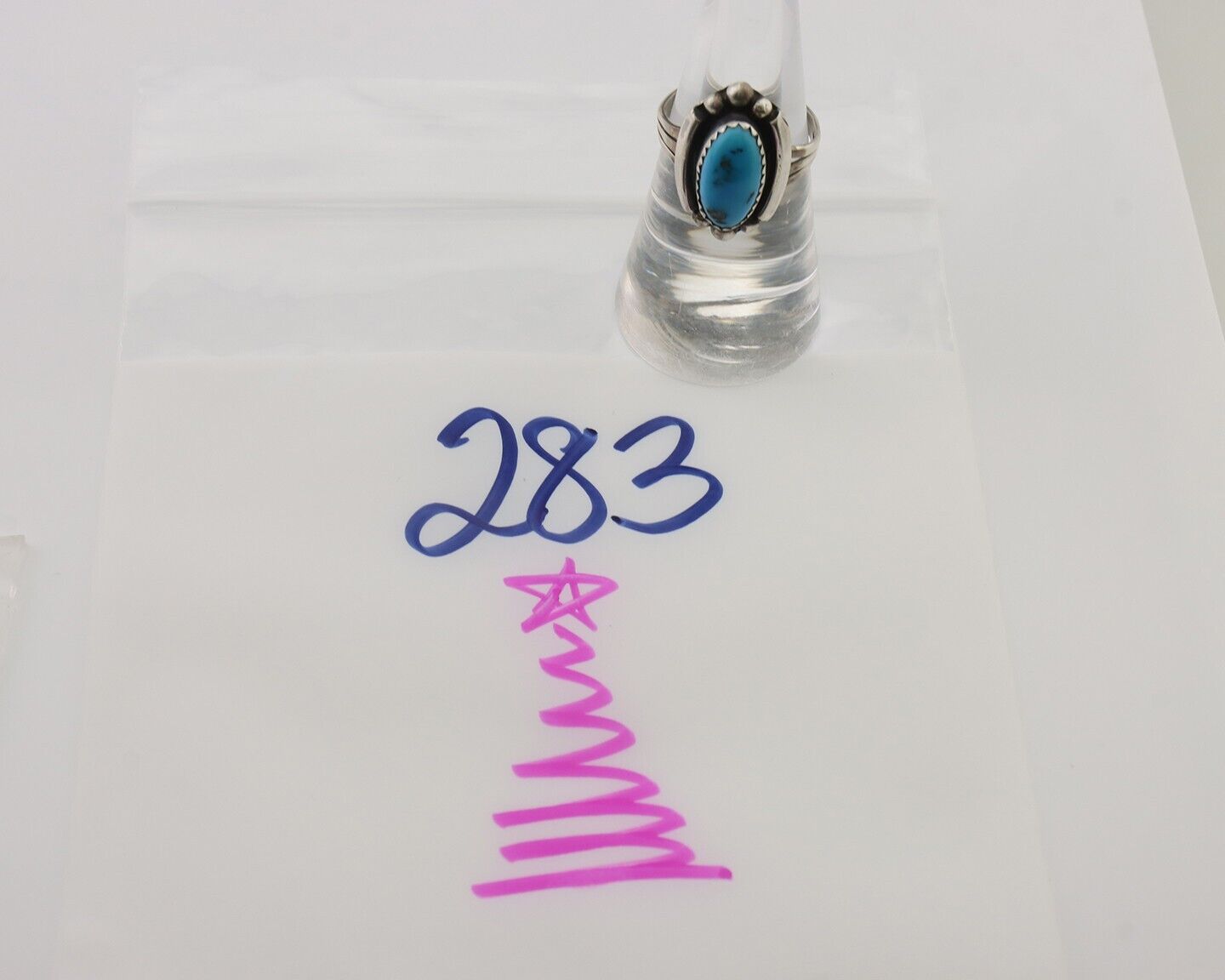 Navajo Ring 925 Silver Sleeping Beauty Turquoise Artist Signed SC C.80's