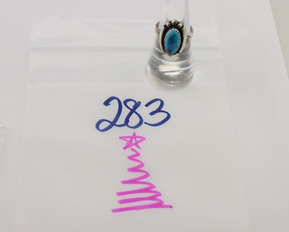 Navajo Ring 925 Silver Sleeping Beauty Turquoise Artist Signed SC C.80's