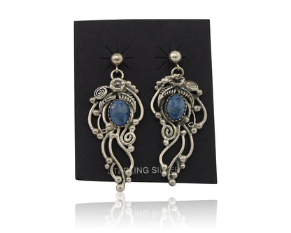 Navajo Dangle Earrings 925 Silver Natural Denim Lapis Native American Artist C80