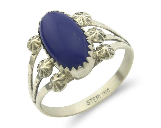 Navajo Ring 925 Sterling Natural Lapis Handmade Native Artist C.80's
