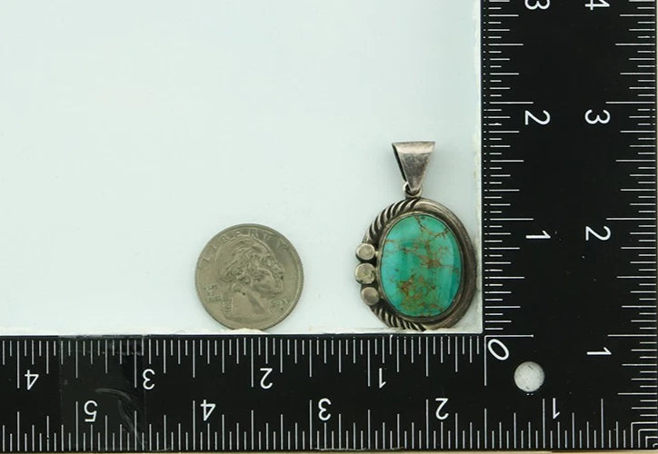 Navajo Pendant 925 Sterling Silver Natural Turquoise Vintage Signed Rabbit Stick