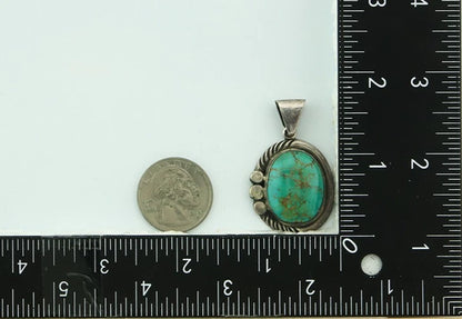 Navajo Pendant 925 Sterling Silver Natural Turquoise Vintage Signed Rabbit Stick