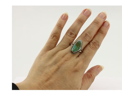 Navajo Ring 925 Silver Natural Turquoise Artist Signed Rabbit Stick C.80's