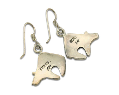 Navajo Earrings Sterling Silver Dangle Spirit Bear Authentic Signed Ervin Hoskie