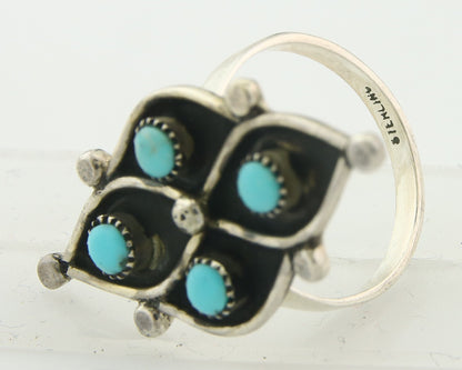 Vintage Zuni Ring 925 Sterling Authentic Natural Turquoise Native Artist Sz 9.75