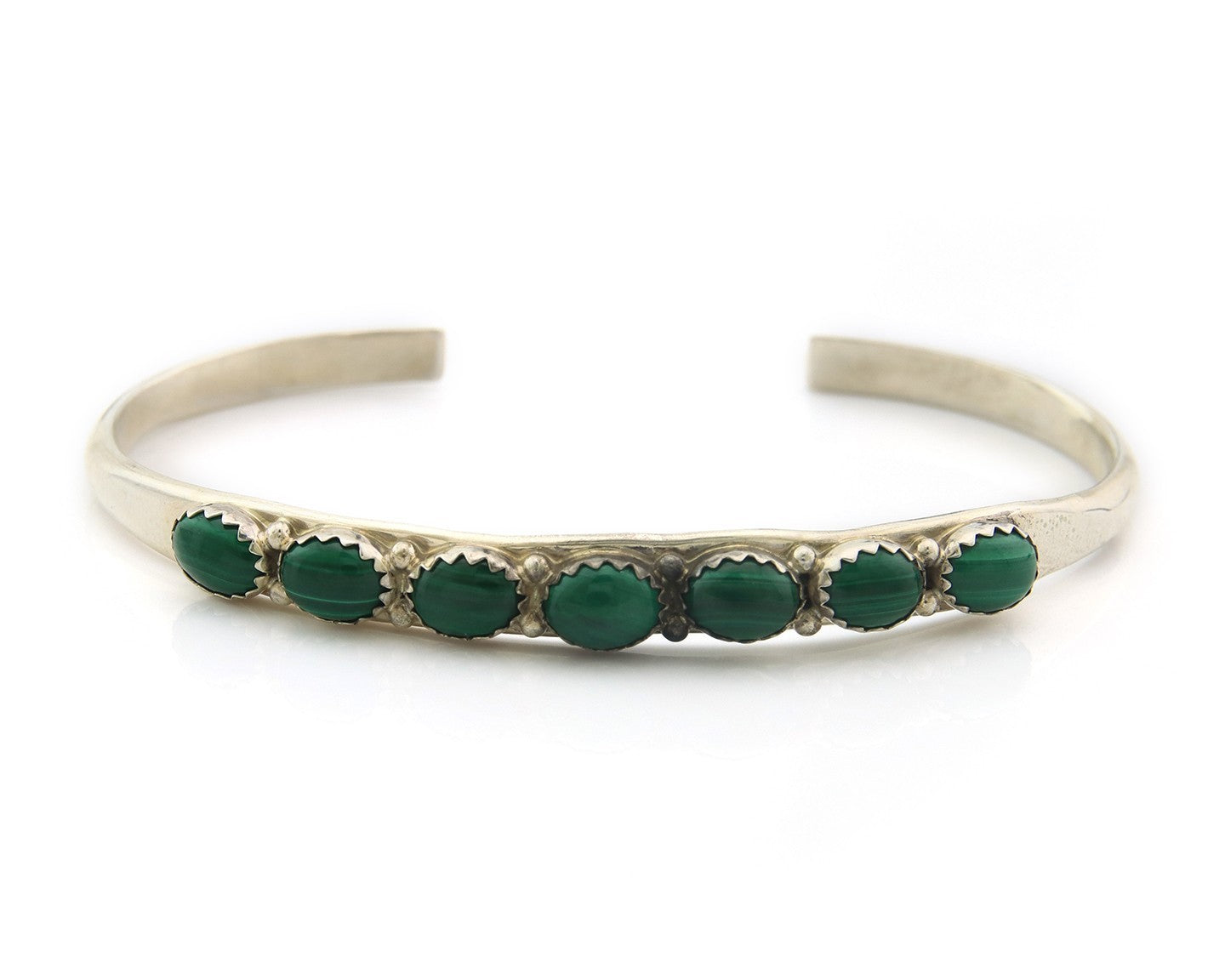 Navajo Cuff Bracelet Sterling Silver Natural Malachite Vintage Signed AL