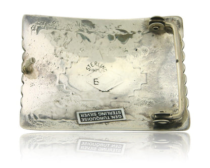 Vintage Navajo Belt Buckle 925 Silver Handmade Inlaid Gemstone Signed IHMJ