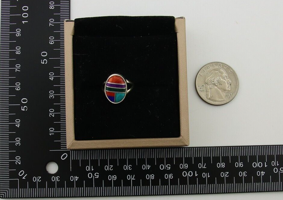 Navajo Ring 925 Sterling Silver Natural Gemstones Artist Signed Sunrise C.80's