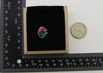 Navajo Ring 925 Sterling Silver Natural Gemstones Artist Signed Sunrise C.80's