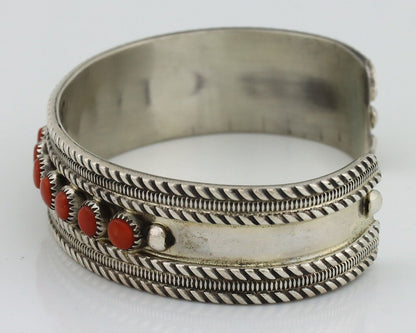 Zuni Bracelet 925 Silver Natural Red Coral Artist Signed B NATEWA C.80's