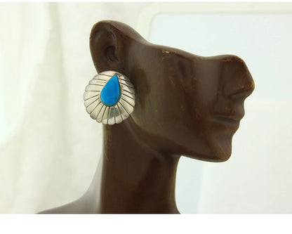 Navajo Dangle Concho Earrings Sterling Silver Natural Turquoise Vintage