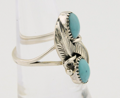 Navajo Ring 925 Silver Natural Slab Turquoise Artist Signed WR C.80's
