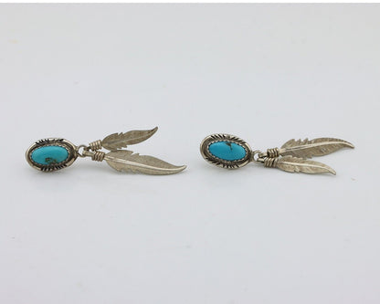 Navajo Handmade Earrings 925 Silver Blue Turquoise Native Artist C.80s