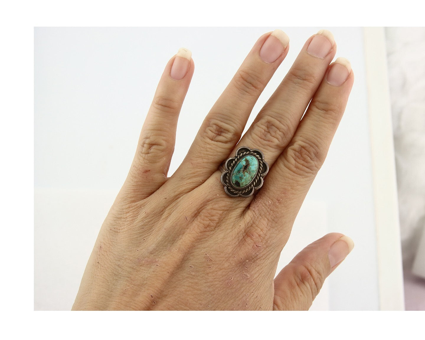 Vintage Navajo Ring 925 Sterling Silver Turquoise Handmade Size 7.5