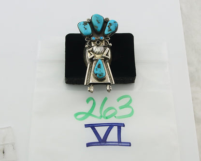 Vintage Navajo Ring 925 Sterling Silver Turquoise Handmade Signed OM Size 7.5