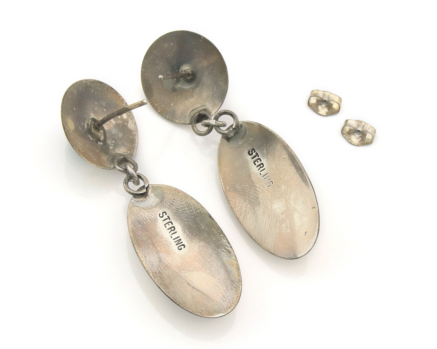 Navajo Earrings Sterling Silver Natural Onyx Dangle Vintage Handmade