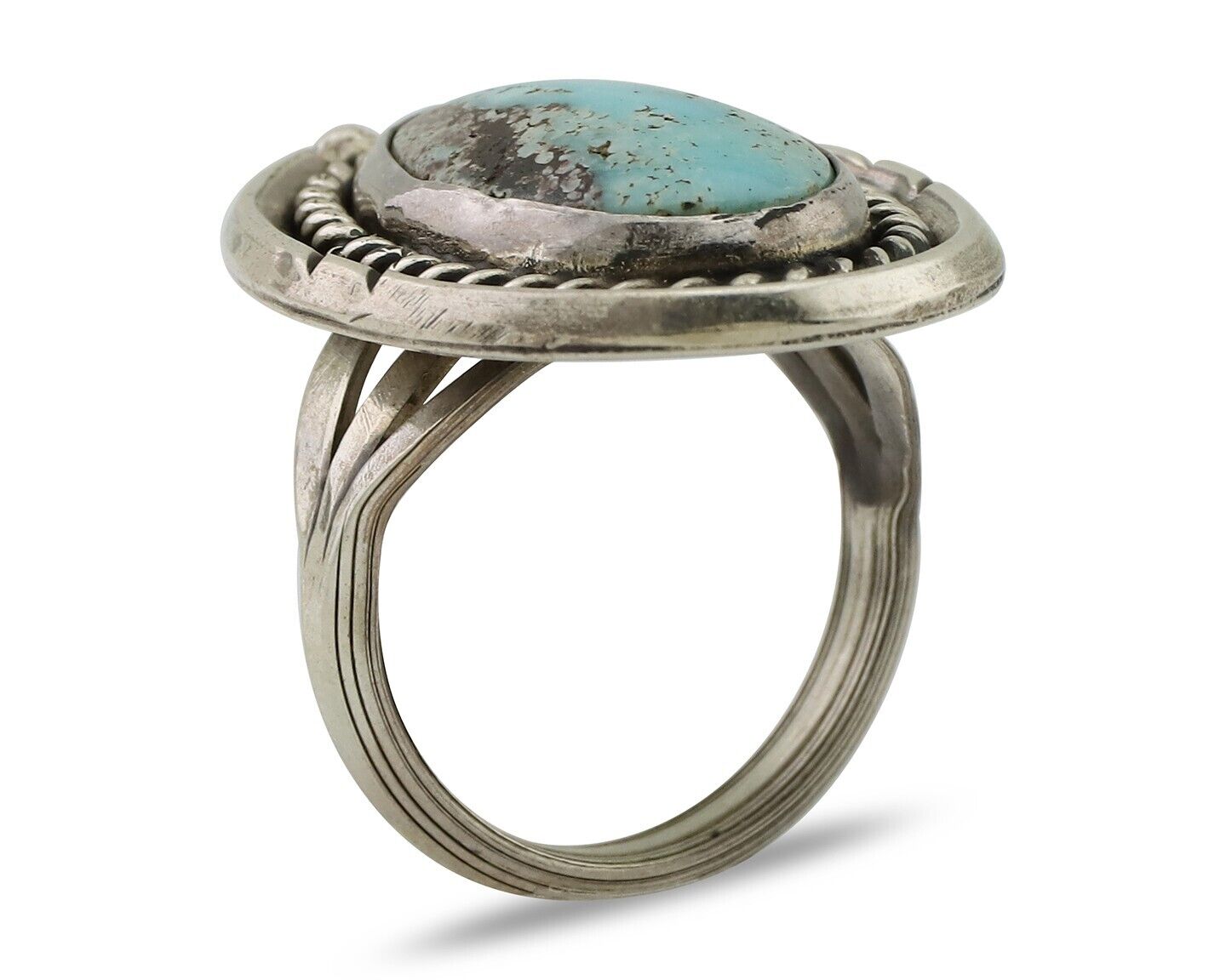 Navajo Ring 925 Silver Natural Blue Turquoise Native American Artist C.80's