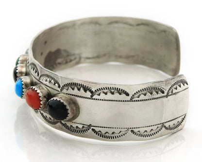 Men Navajo Cuff Bracelet Sterling Silver Natural Gemstone Vintage Signed LB