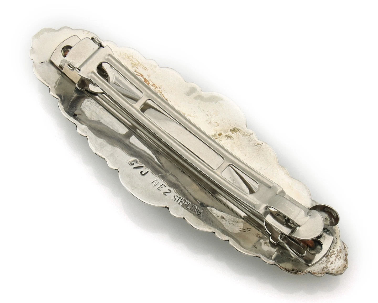 Navajo Barrette Sterling Silver Gemstones Hand Stamped Vintage Signed C/J NEZ