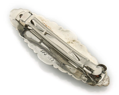 Navajo Barrette Sterling Silver Gemstones Hand Stamped Vintage Signed C/J NEZ