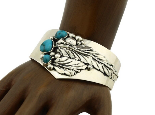 Navajo Bracelet 925 Silver Natural Blue Turquoise Signed David Zachary C.80's