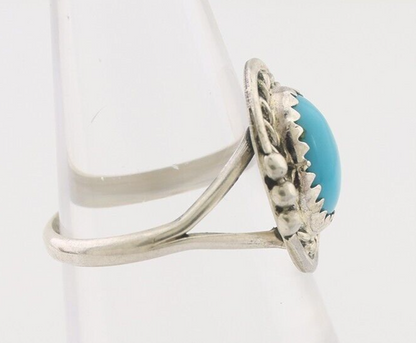 Navajo Ring 925 Silver Sleeping Beauty Turquoise Artist Signed BW C.80's