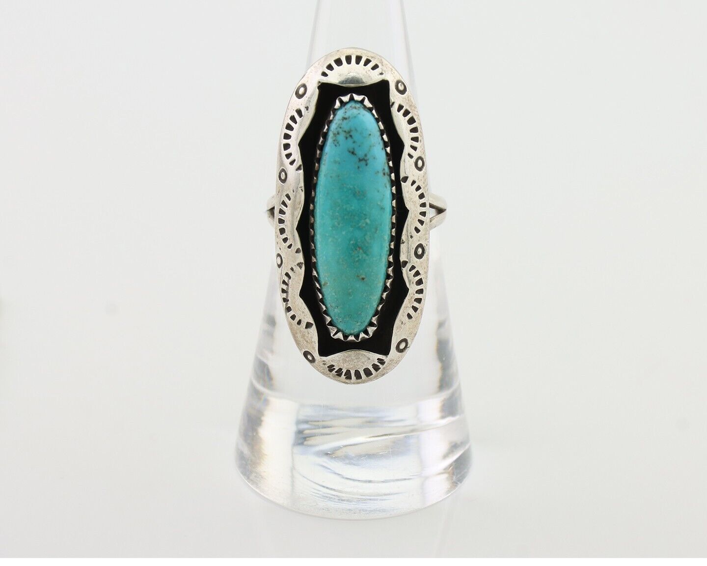 Navajo Ring 925 Silver Natural Turquoise Native American Artist Size 6.75 C.80's
