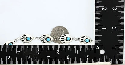 Navajo Paw Link Bracelet Sterling Silver Vintage Native Artist C.80's 7.5 in